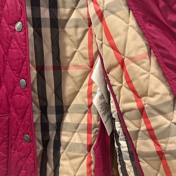 Girl’s Quilted Burberry Jacket - In Berry, Size 10 - Picture 4 of 4